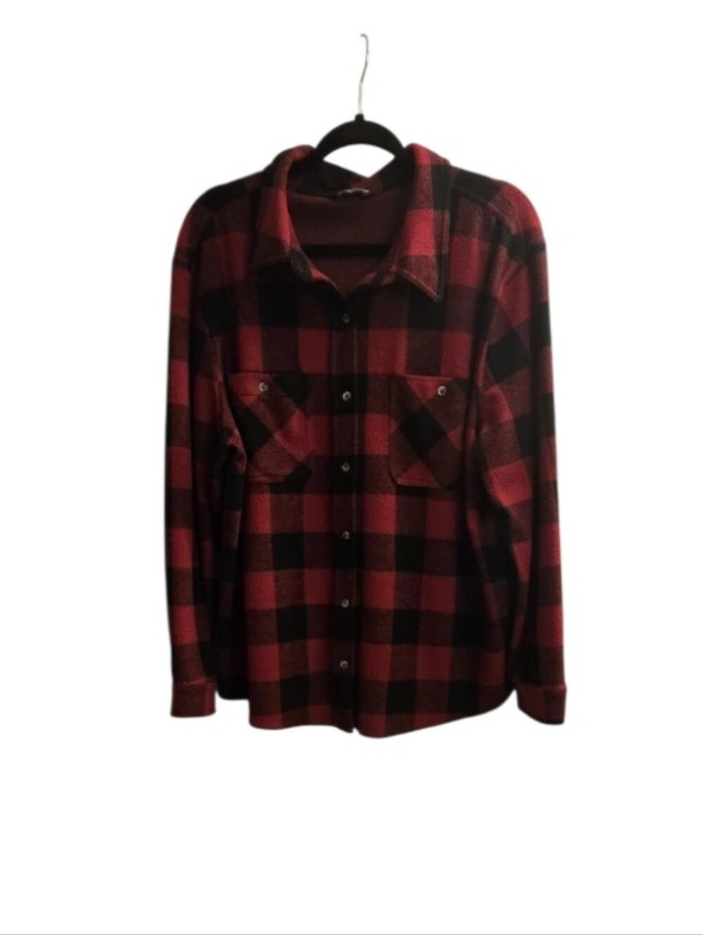 Women's Red and Black Plaid Button-Down Shirt. XL